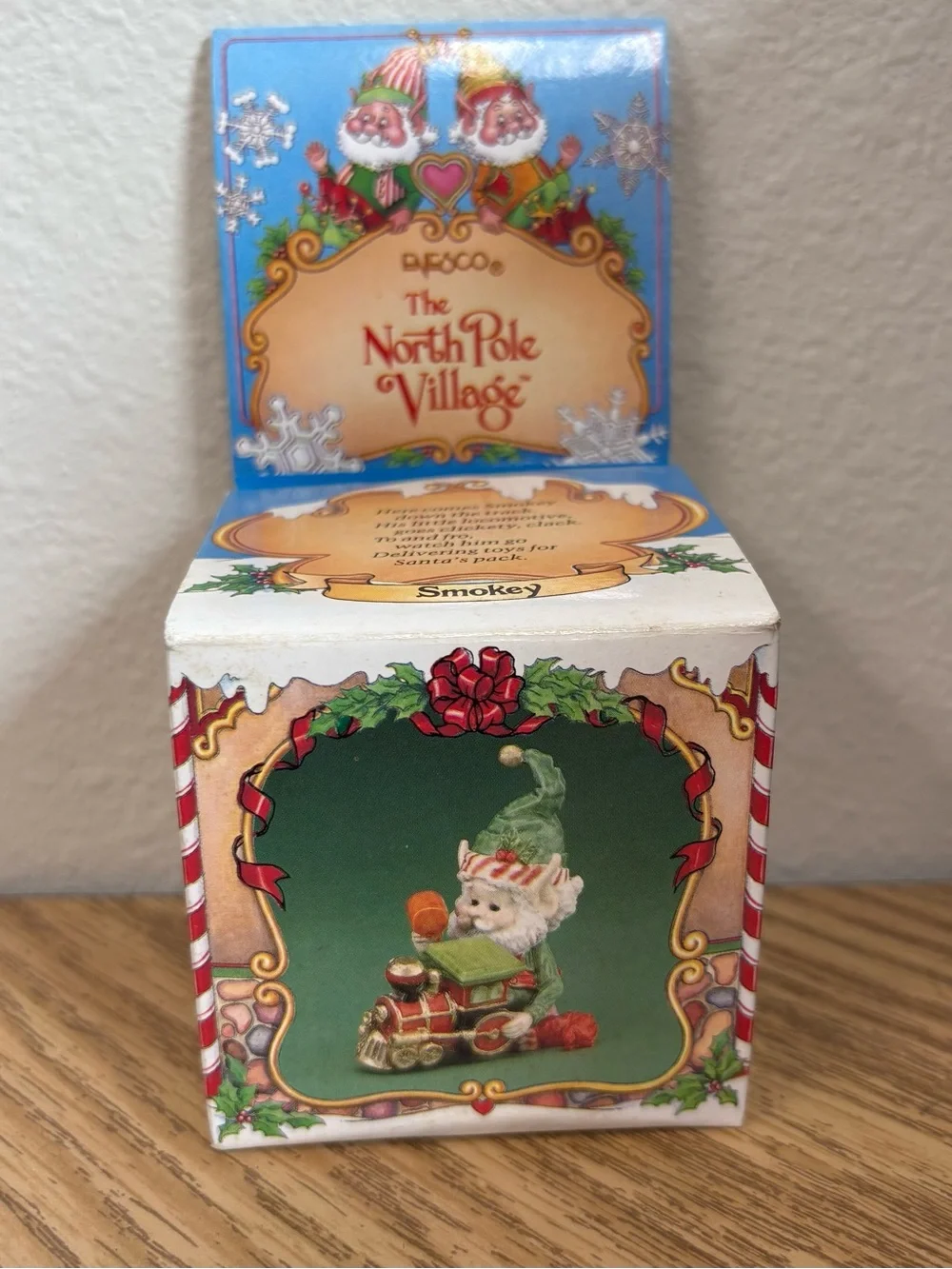 Vintage 1986 Enesco North Pole Village Smokey Elf Figurine w/ Train Boxed 87152